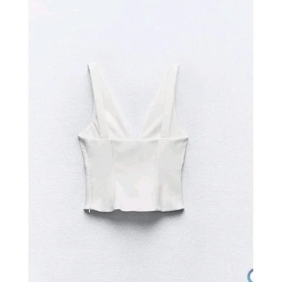 Zara Jeweled Bow Deep V Sleeveless Top White Size M NWOT - Picture 10 of 13